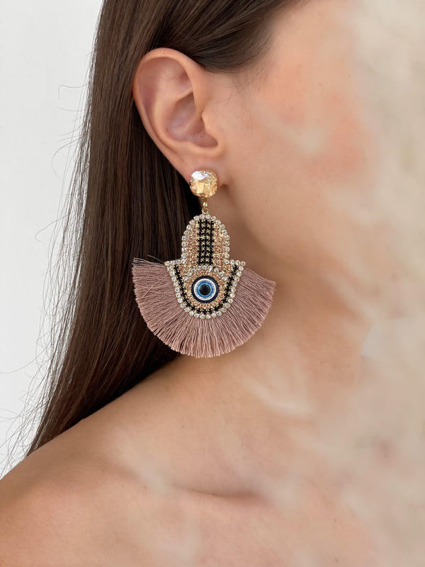 BEIGE BOHO EYE EARRINGS